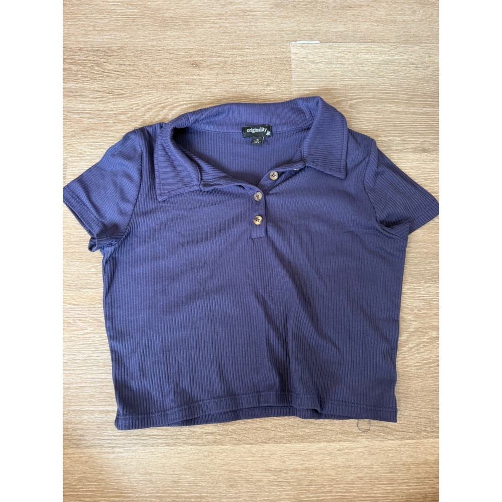 Preppy collared navy blue Crop Top Women's Small